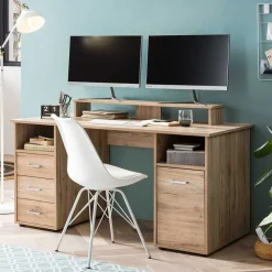 Schreibtisch mit Aufsatz in Wildeiche Dekor - Kalizoa