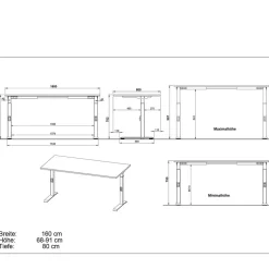 Schreibtisch mit Höhenverstellung in Lichtgrau - Rapinus