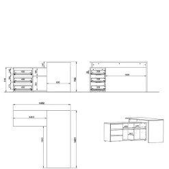 Schreibtisch mit Regal - 4 Fächer & 3 Schubladen - Contrage