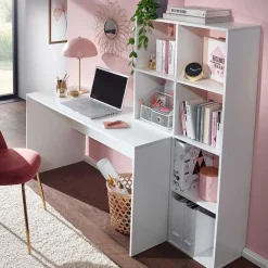 Schreibtisch mit Regal 6 Fächer in Weiß - Intora