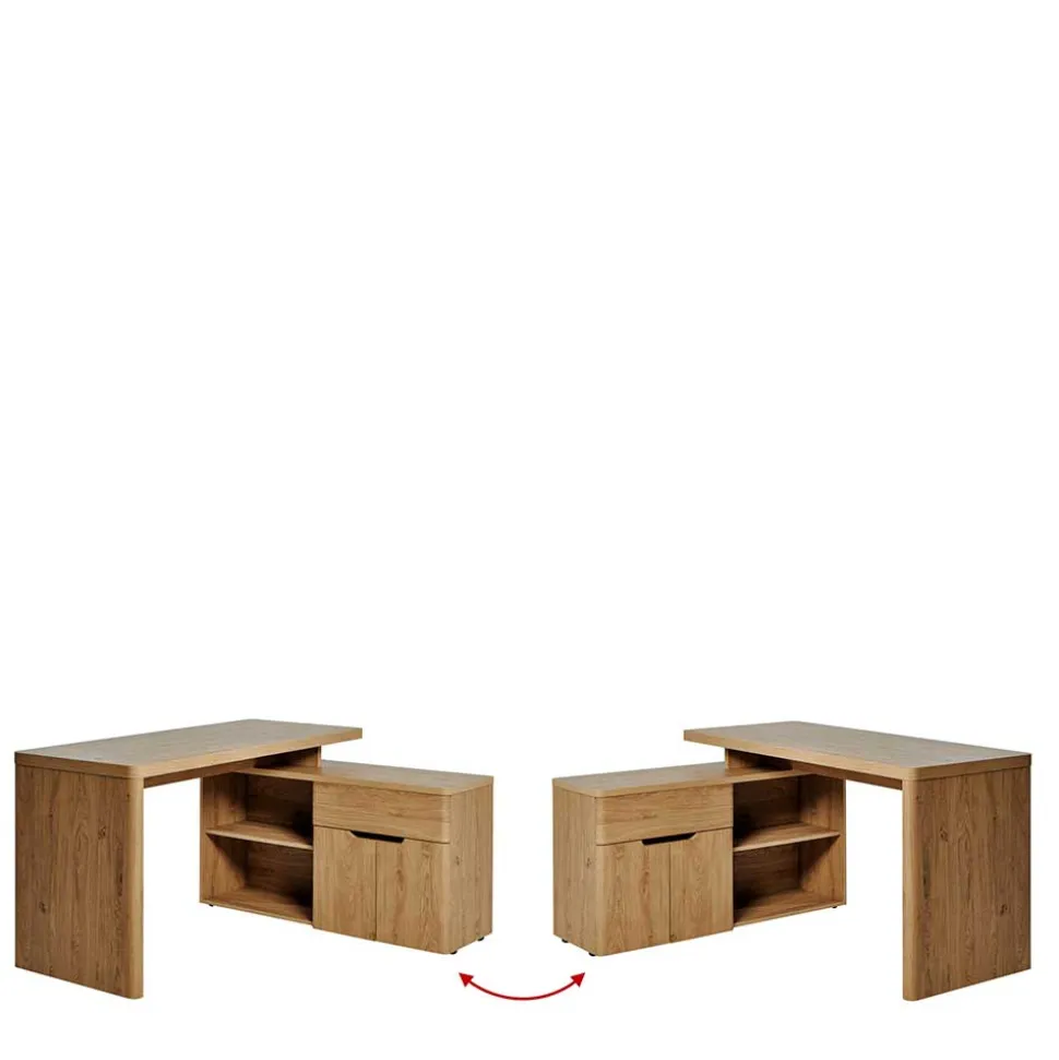 Schreibtisch mit Seitenregal in Eiche Optik - Abacho