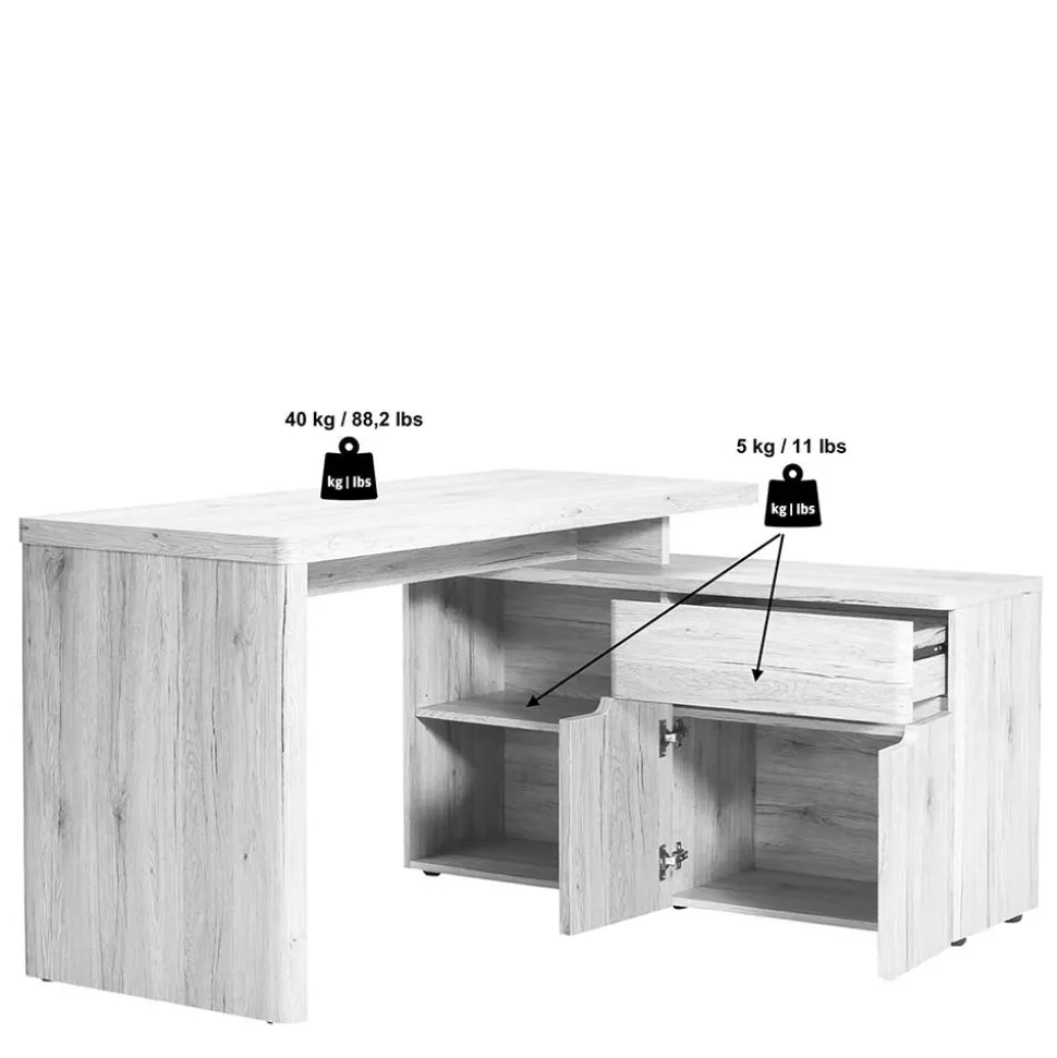 Schreibtisch mit Seitenregal in Eiche Optik - Abacho