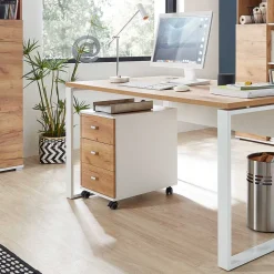 Schreibtisch Rollcontainer in Weiß & Eiche - Novumsa