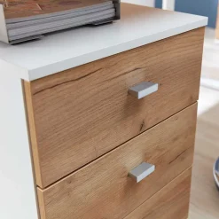 Schreibtisch Rollcontainer in Weiß & Eiche - Novumsa