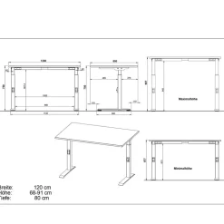 Schreibtisch zum Sitzen und Stehen mit T Gestell - Stellario