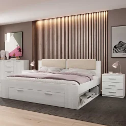 Schubkastenbett in Weiß Esche Dekor - Pruducia