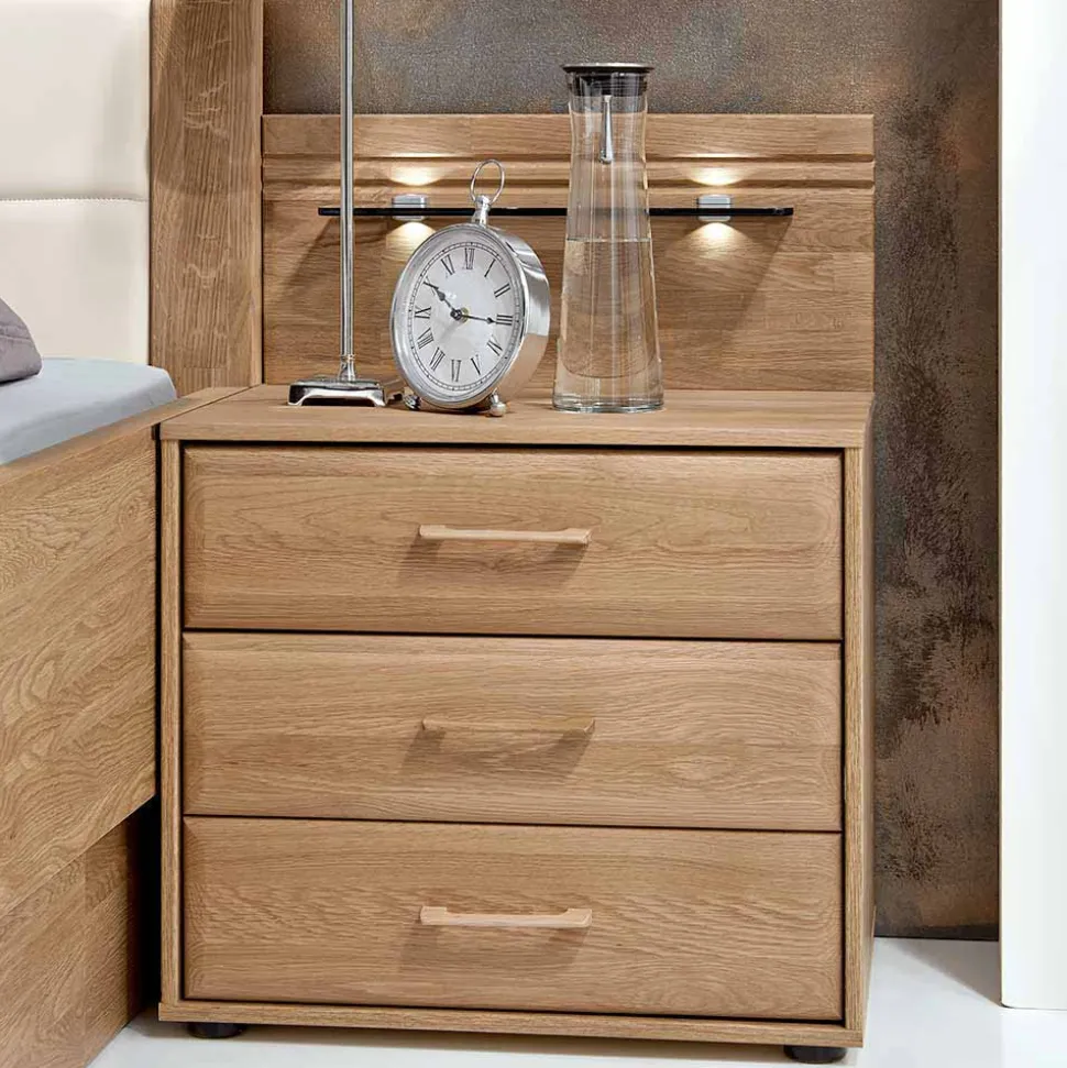 Schubladen-Nachtschrank Anglesia in Eiche teilmassiv (2er Set)