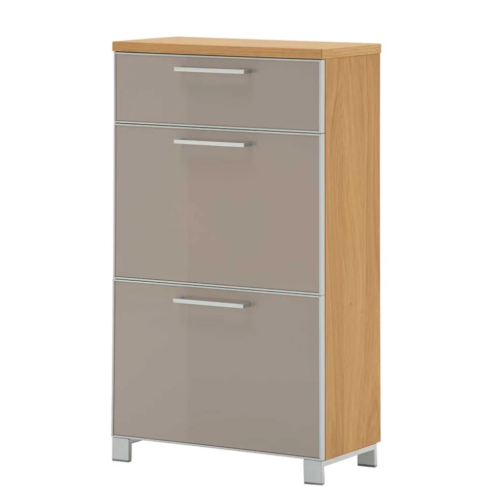 Schuh Klappenschrank Diecca in Taupe Glas beschichtet