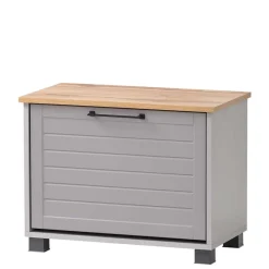 Schuhbank mit Klappe in Platingrau & Eiche - Benja