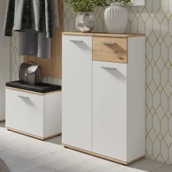 Schuhkommode in Weiß mit Wildeiche - Yumagno