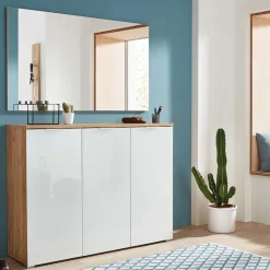 Schuhschrank & Wandspiegel Set Reestyl in Eiche Dekor (zweiteilig)