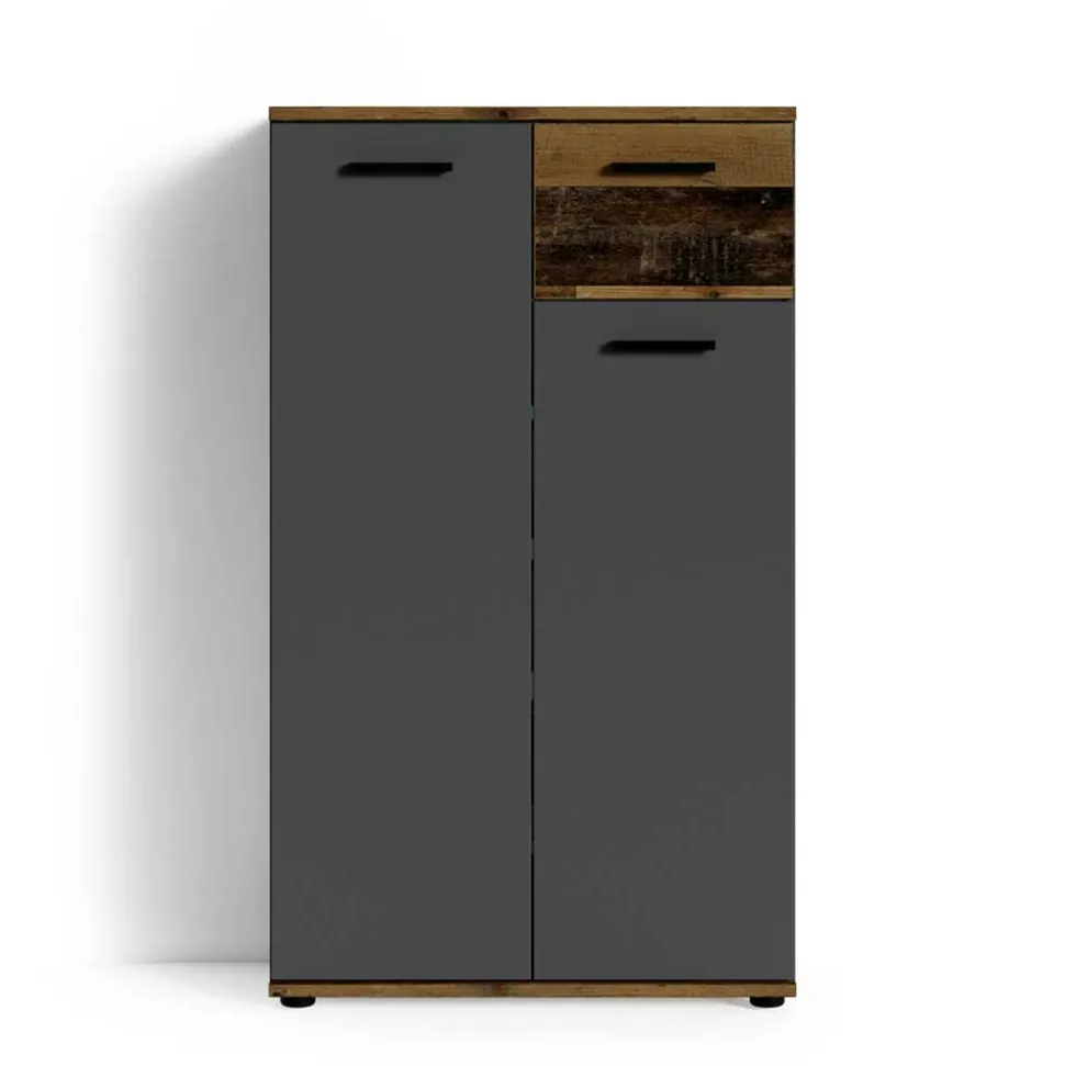 Schuhschrank in Anthrazit und Altholz Optik - Vlatu