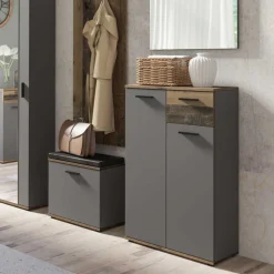 Schuhschrank in Anthrazit und Altholz Optik - Vlatu