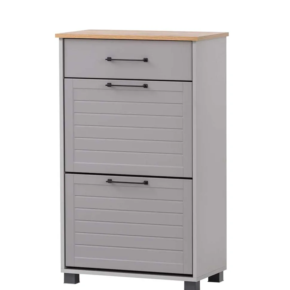 Schuhschrank in Platingrau und Eiche - Benja