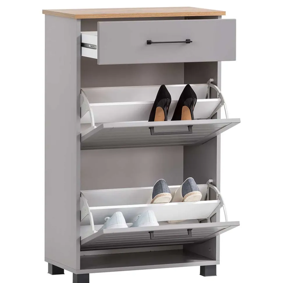 Schuhschrank in Platingrau und Eiche - Benja