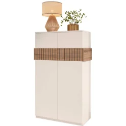 Schuhschrank in Weiß und Holzoptik Braun - Addara