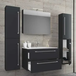 Schwarze Badezimmer Einrichtungsset - Gloriella (vierteilig)