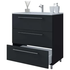 Schwarze Badezimmermöbel mit Weiß - Gloriella (dreiteilig)