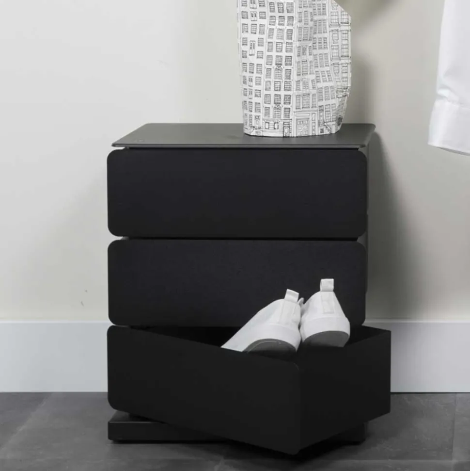 Schwarze Design Stahlkommode mit drei Schubladen - Zunil