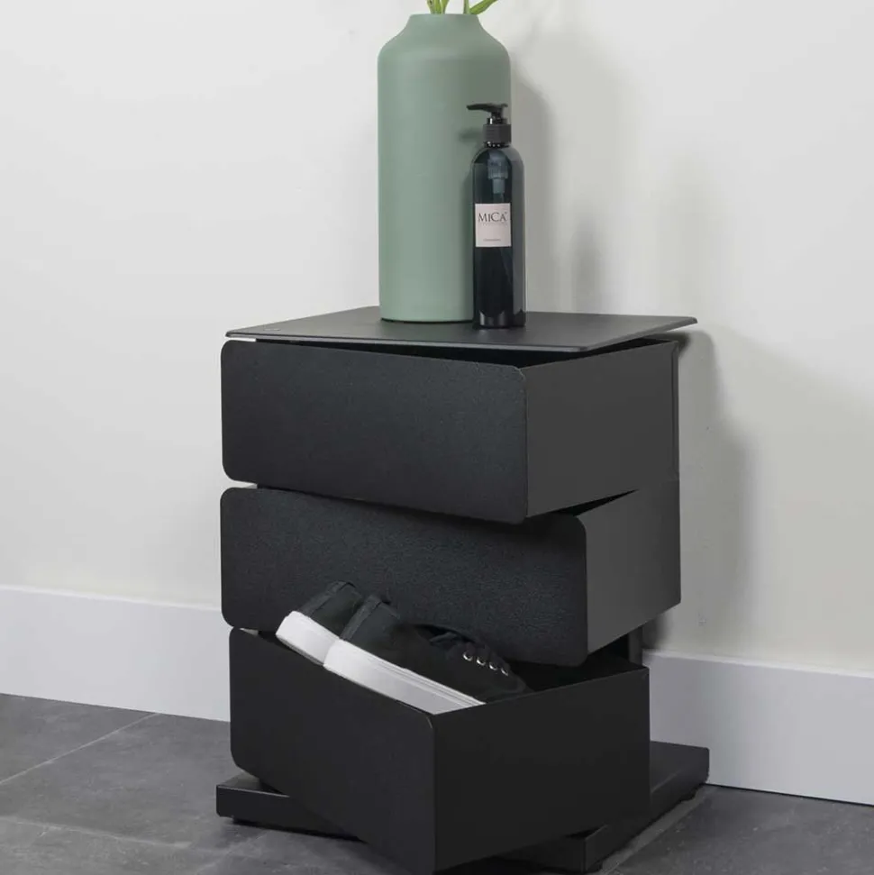 Schwarze Design Stahlkommode mit drei Schubladen - Zunil