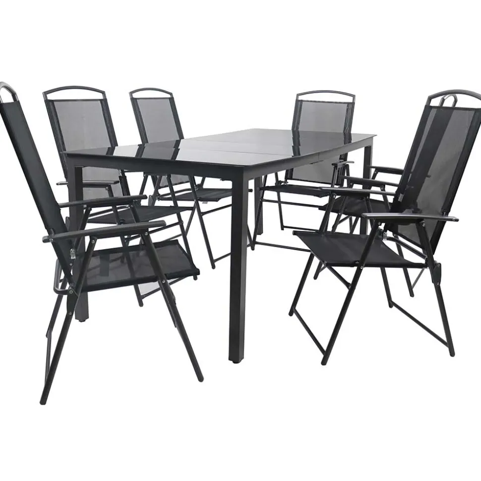 Schwarze Garten-Tischgruppe Set - Leni (siebenteilig)