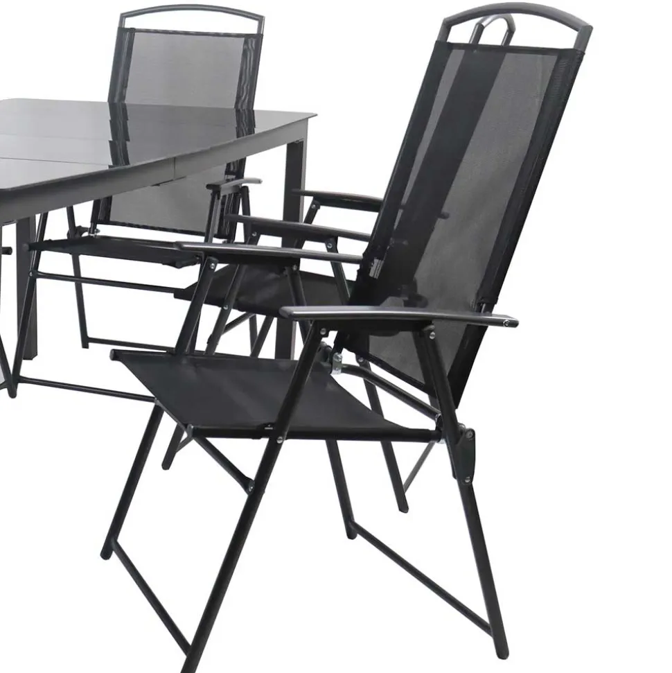 Schwarze Garten-Tischgruppe Set - Leni (siebenteilig)