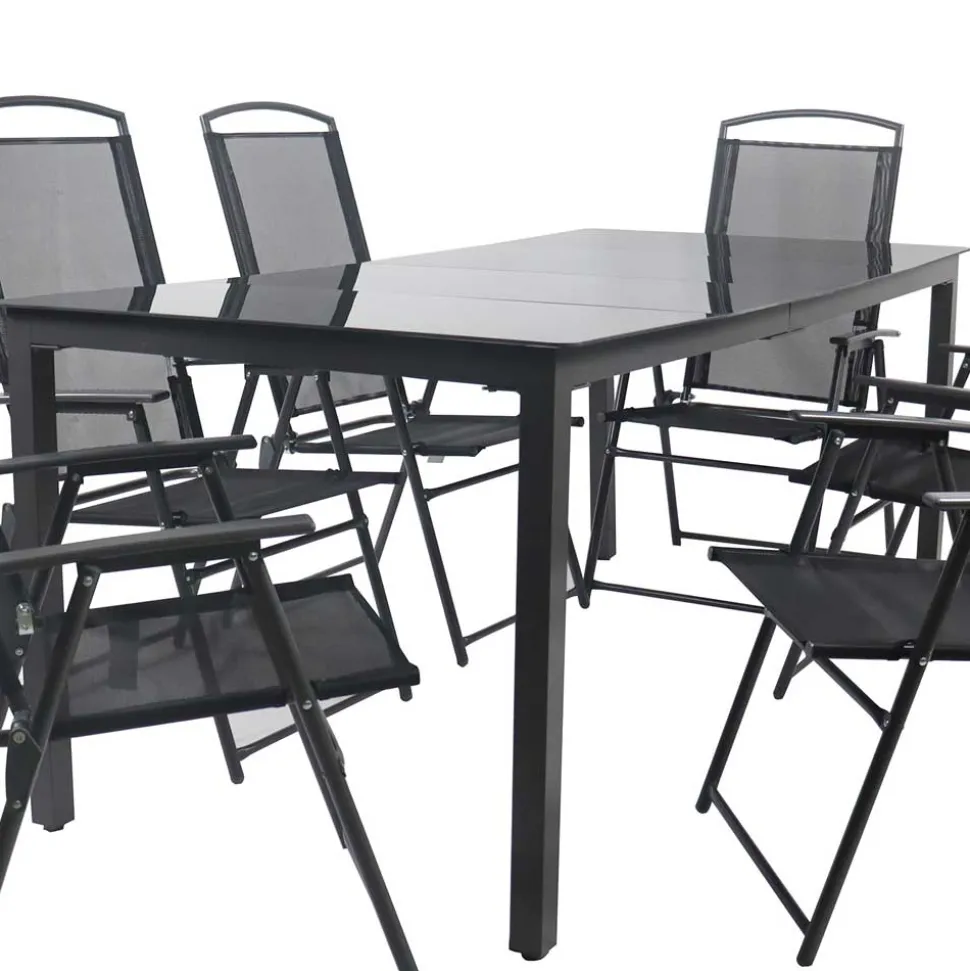 Schwarze Garten-Tischgruppe Set - Leni (siebenteilig)