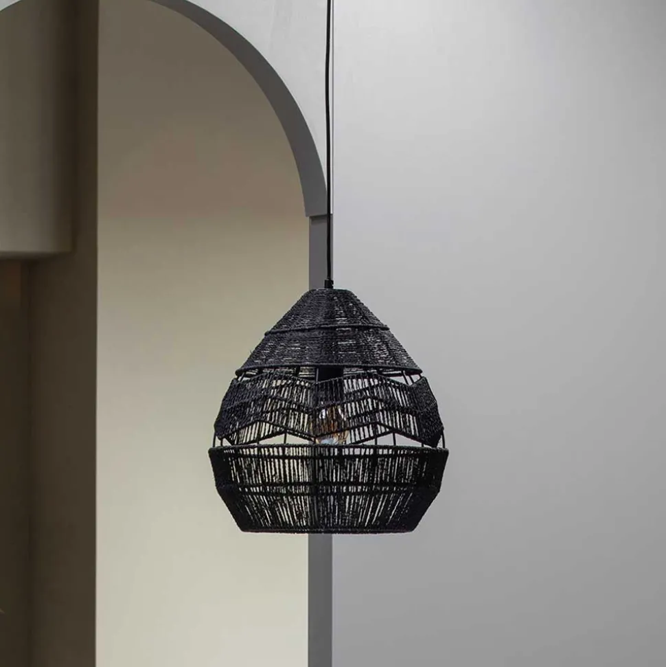 Schwarze Hängeleuchten aus Papierseil - Maura (2er Set)