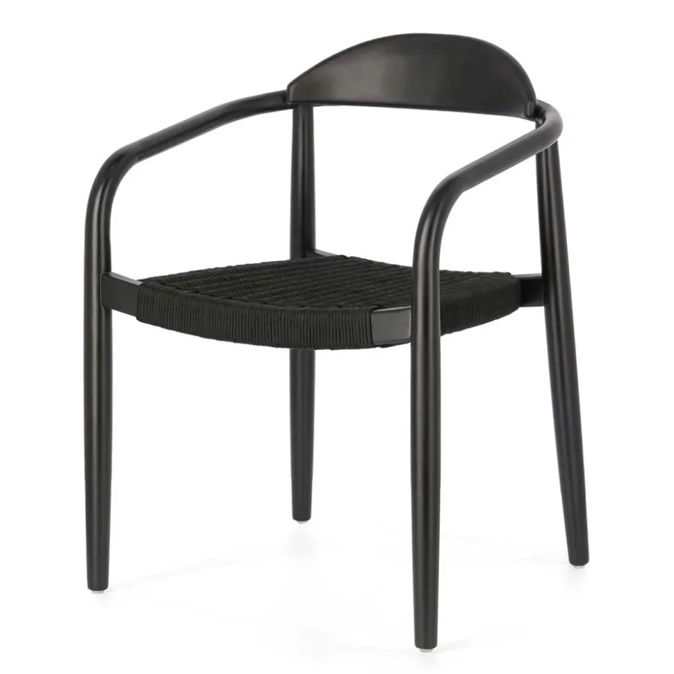 Schwarze Stühle aus Akazie & Kordel - Varioma (4er Set)