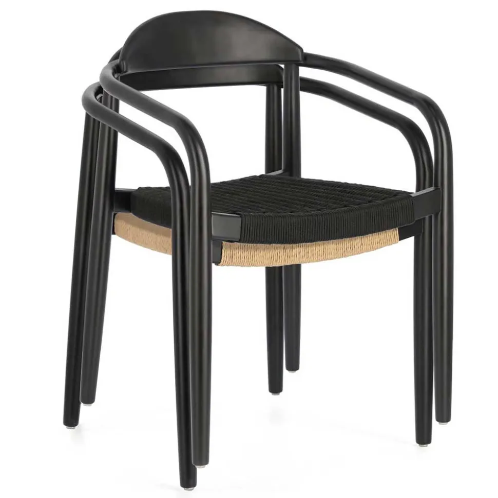 Schwarze Stühle aus Akazie & Kordel - Varioma (4er Set)