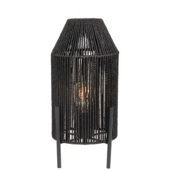 Schwarze Tischleuchte mit Jute-Schirm - Pandau