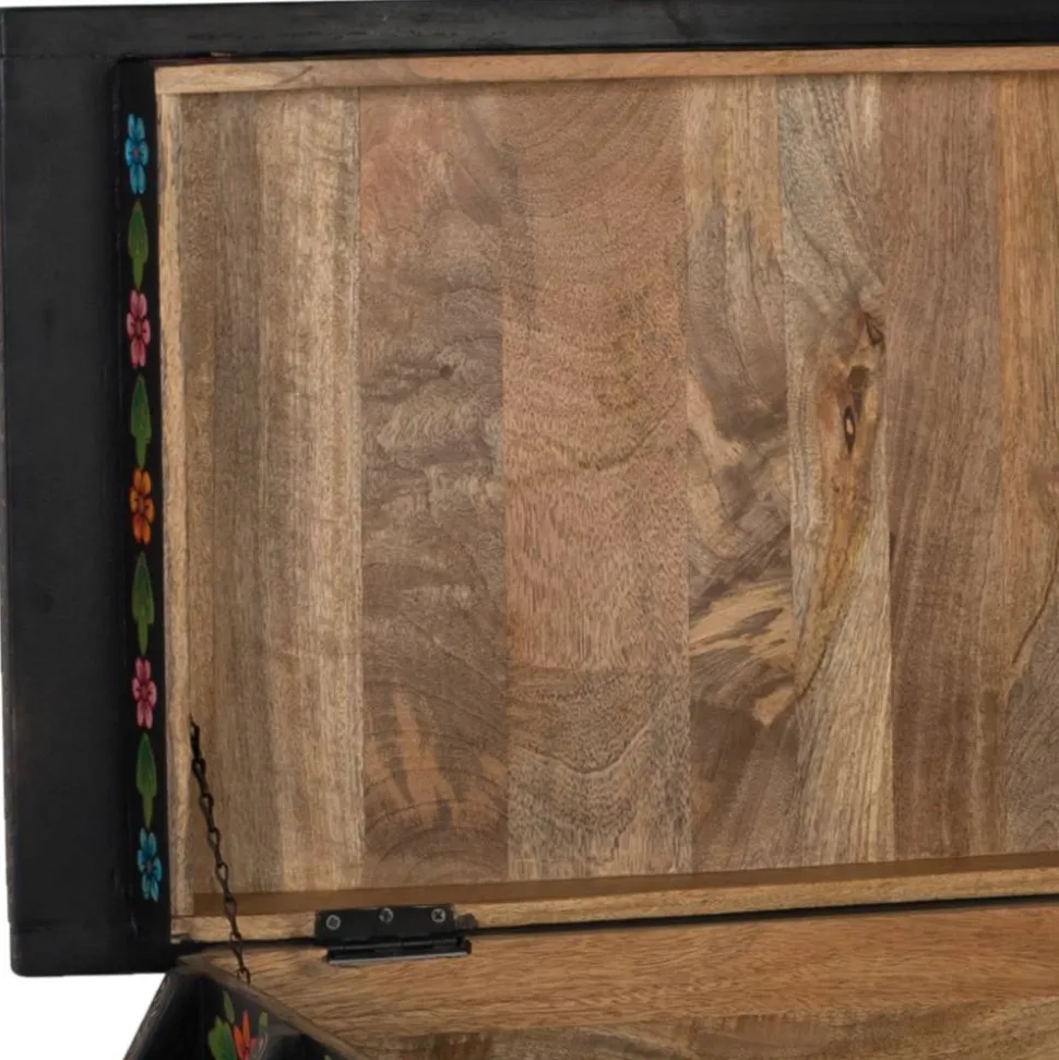 Schwarze Truhe mit bunter Blumen Malerei - Sacrala