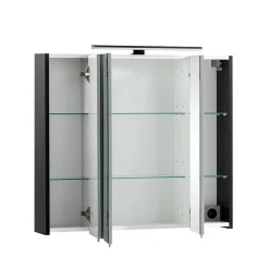 Schwarzer Bad-Spiegelschrank 3-türig - Riguna