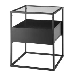 Schwarzer Beistelltisch mit Klarglas Platte - Troketta