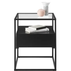 Schwarzer Beistelltisch mit Klarglas Platte - Troketta