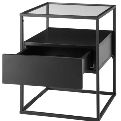 Schwarzer Beistelltisch mit Klarglas Platte - Troketta