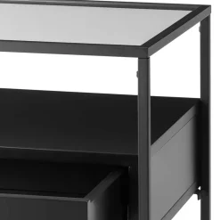 Schwarzer Beistelltisch mit Klarglas Platte - Troketta