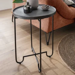 Schwarzer Beistelltisch mit Alu Platte - Amalia