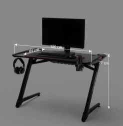 Schwarzer Gamer PC Tisch mit LED Beleuchtung - Frogs