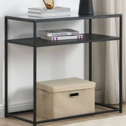 Schwarzer Konsolentisch mit Glasplatte - Panfreda