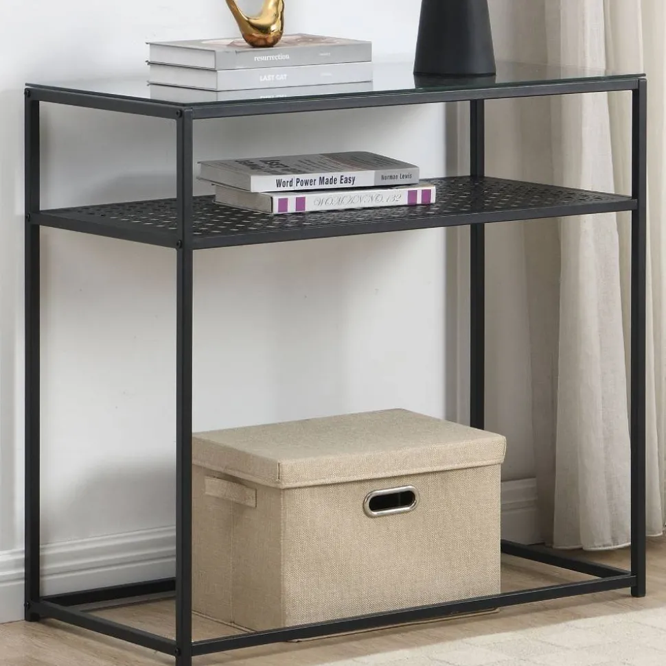 Schwarzer Konsolentisch mit Glasplatte - Panfreda