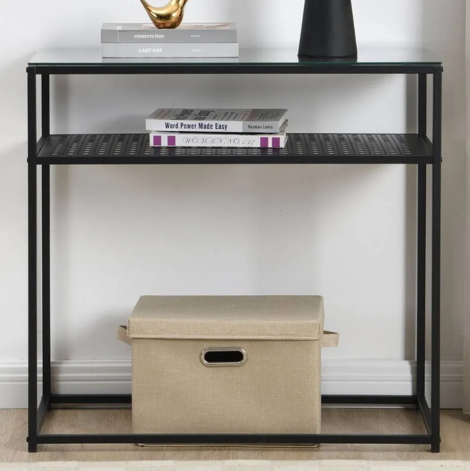 Schwarzer Konsolentisch mit Glasplatte - Panfreda