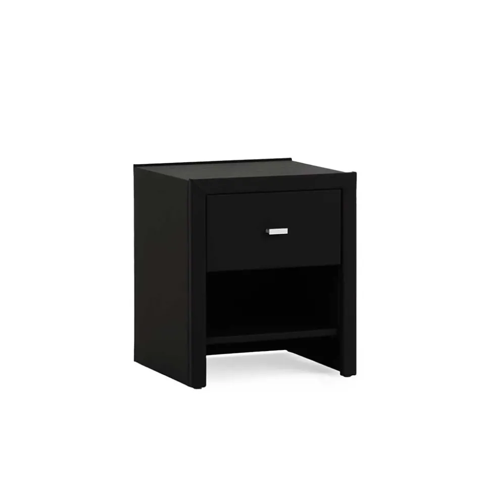 Schwarzer Nachttisch Magross mit Webstoff Bezug