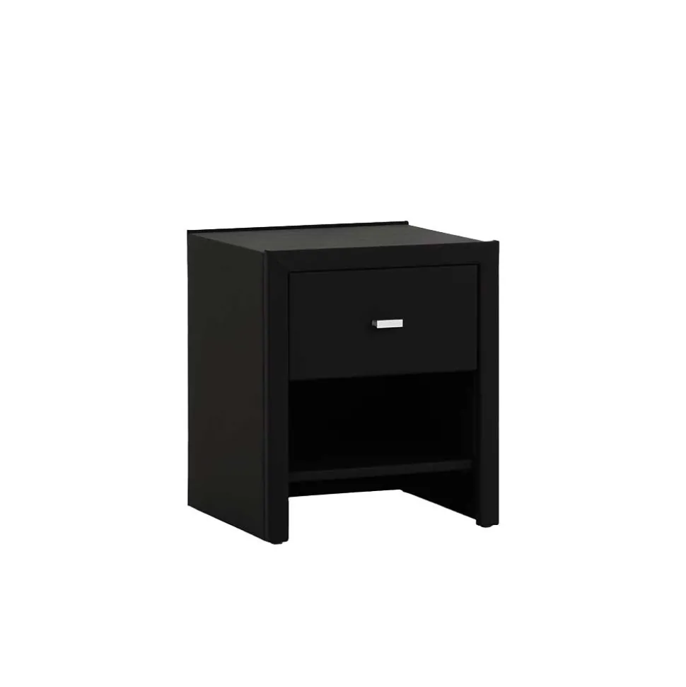 Schwarzer Nachttisch Magross mit Webstoff Bezug
