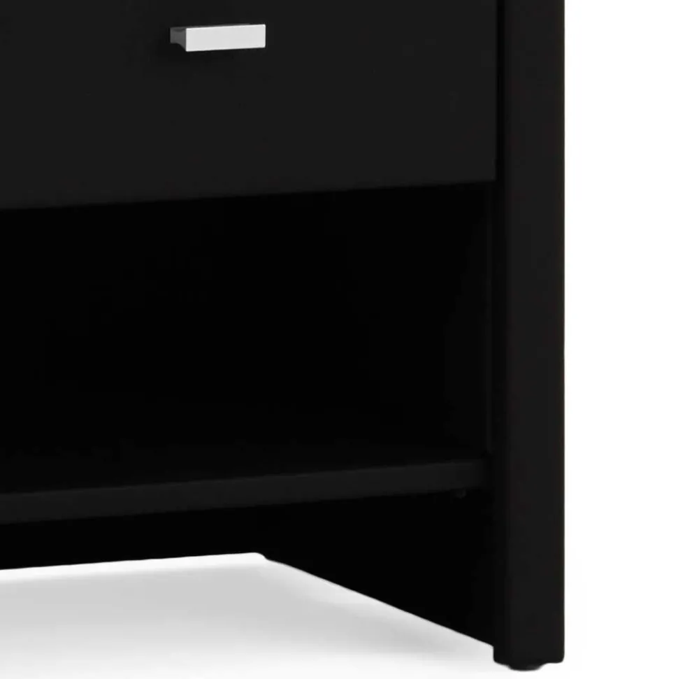 Schwarzer Nachttisch Magross mit Webstoff Bezug