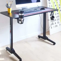 Schwarzer PC Schreibtisch mit Kabeldurchlass - Limon