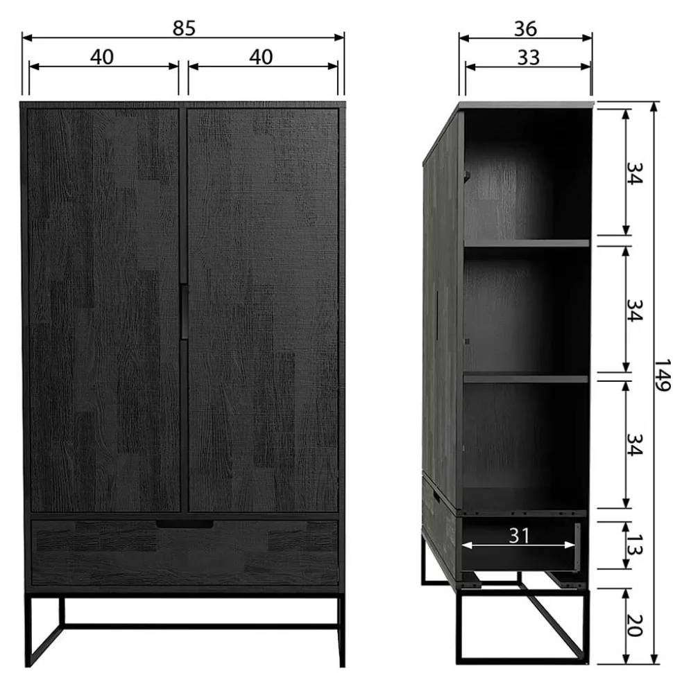 Schwarzer Schrank aus Holz & Metall - Almery