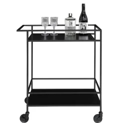 Schwarzer Teewagen auf Metallrollen - Kalinca