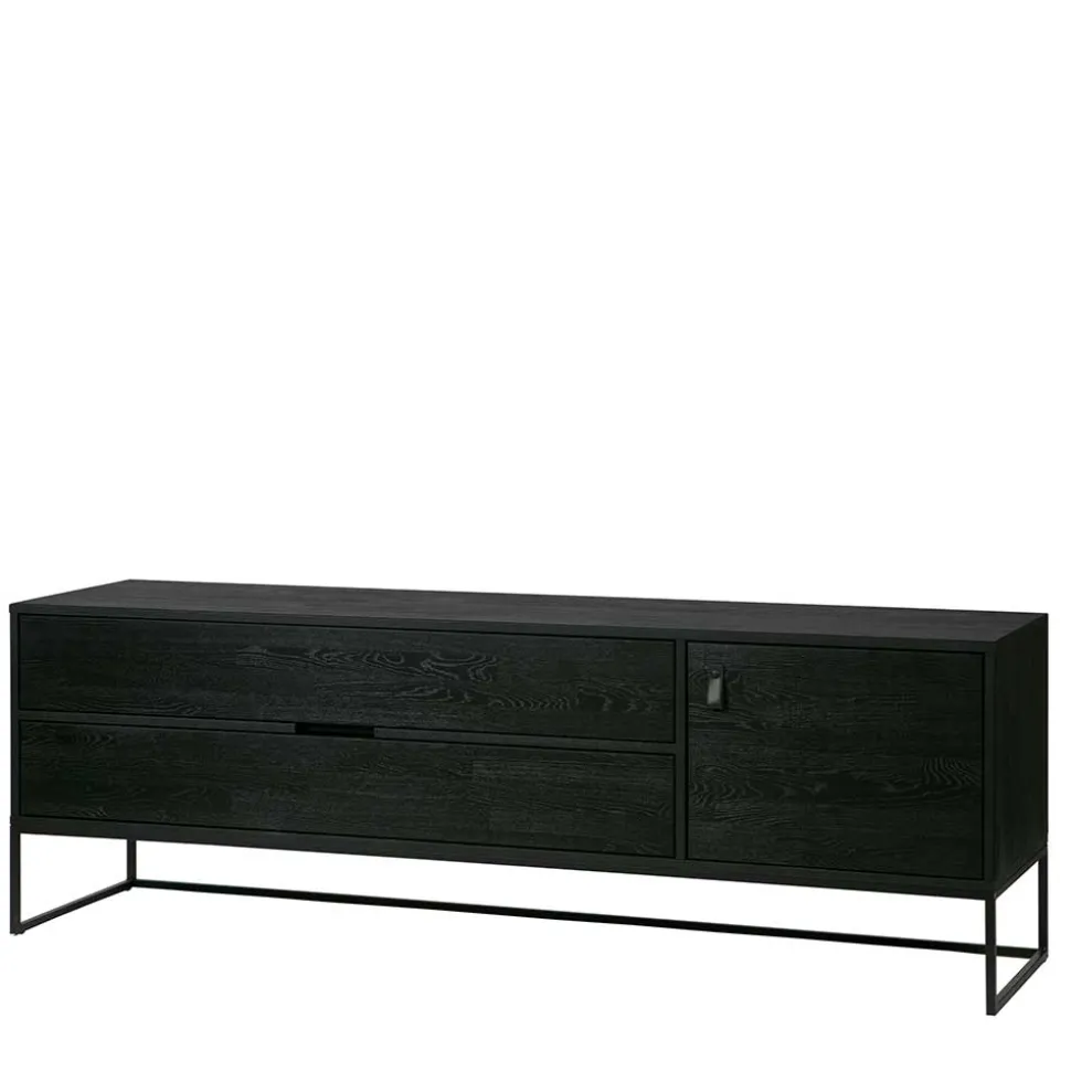 Schwarzer TV Unterschrank mit zwei Schubladen - Almery
