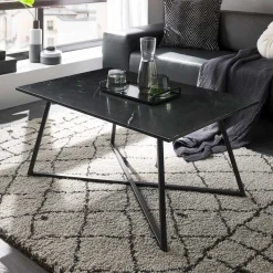 Schwarzer Wohnzimmer Sofatisch mit Marmorplatte - Anyala